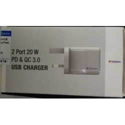 Verbatim 2 Port 20W PD & QC3 USB Charger